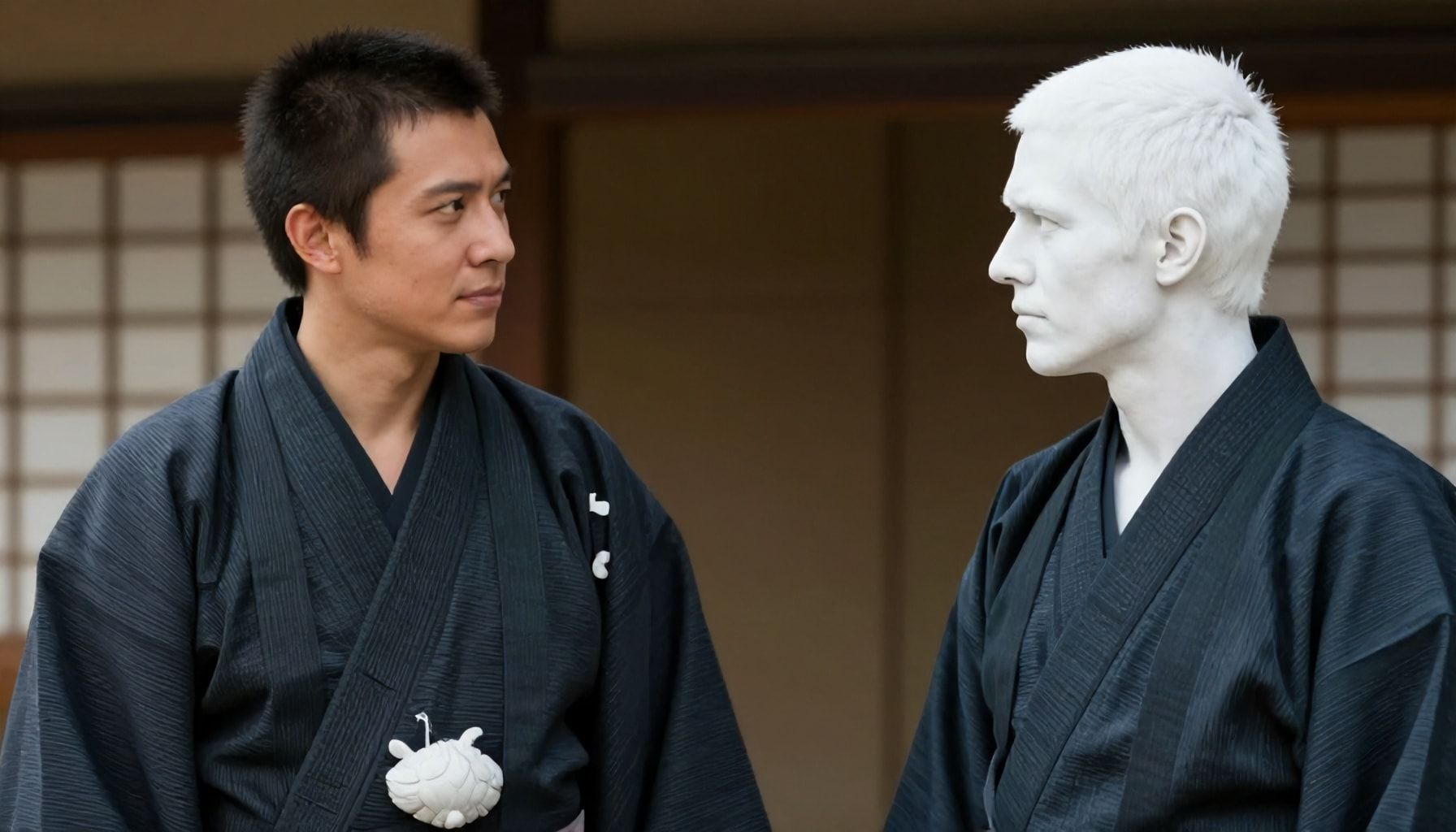 A closer look at the kimono-clad man